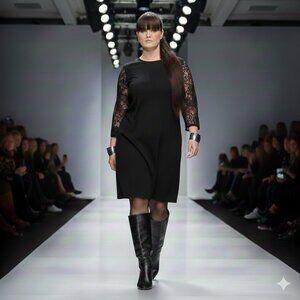 2XL Black Tunic Dress with Long‎  Lace Sleeves